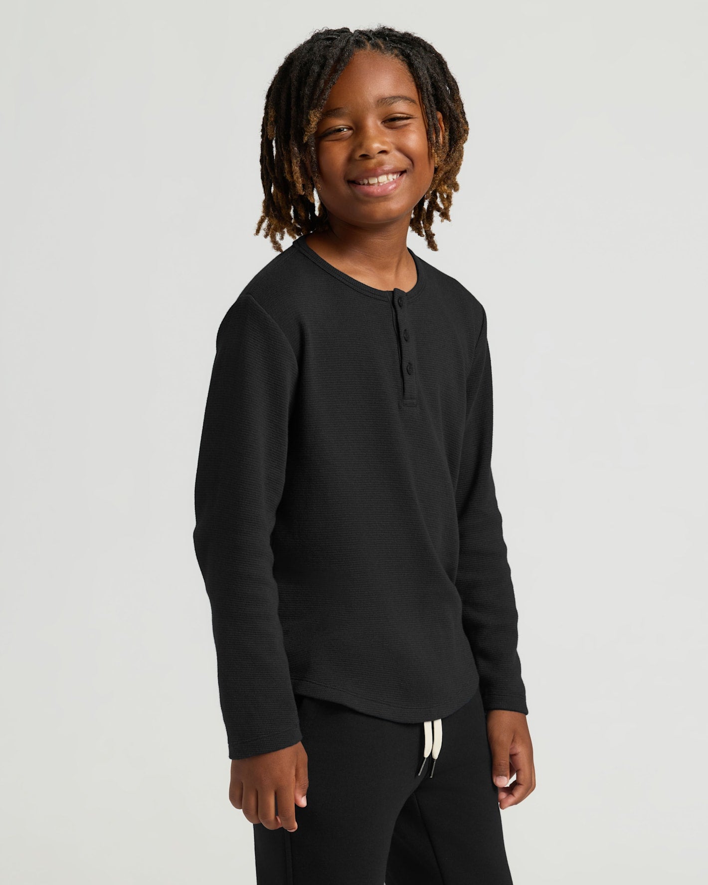 Boys' All Black Waffle Long Sleeve Henley 3-Pack