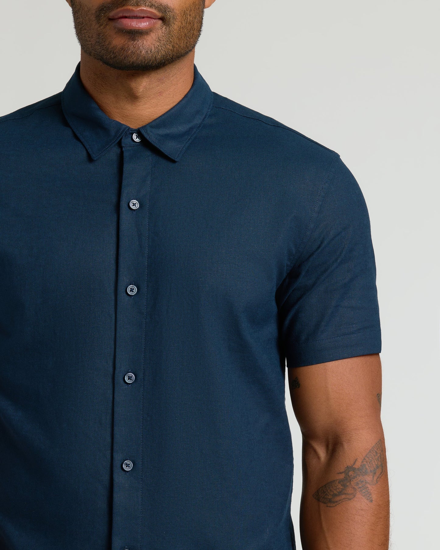 Navy Short Sleeve Linen Shirt