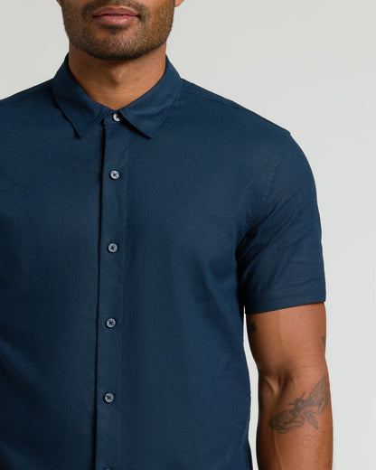 Navy Short Sleeve Linen Shirt