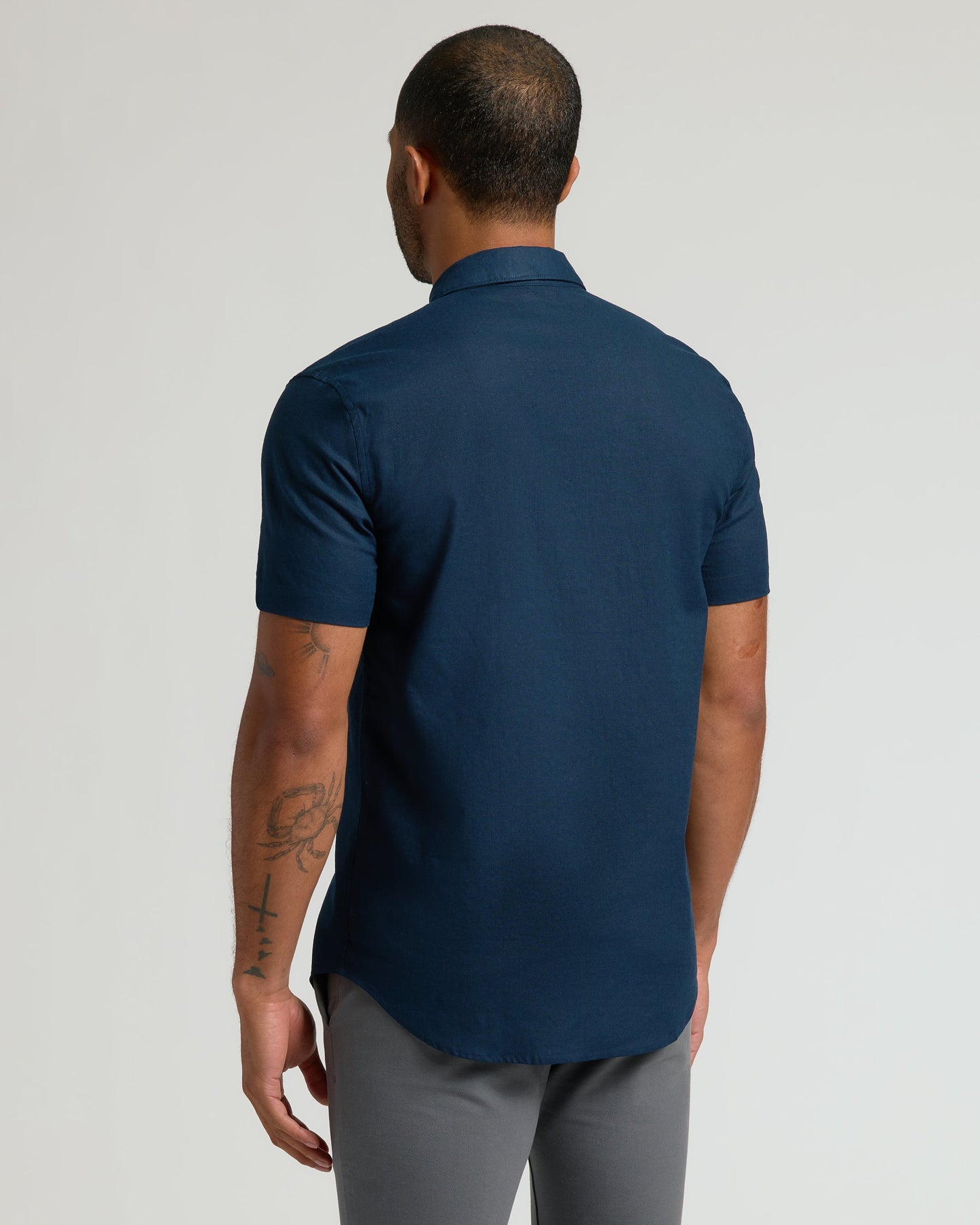 Navy Short Sleeve Linen Shirt