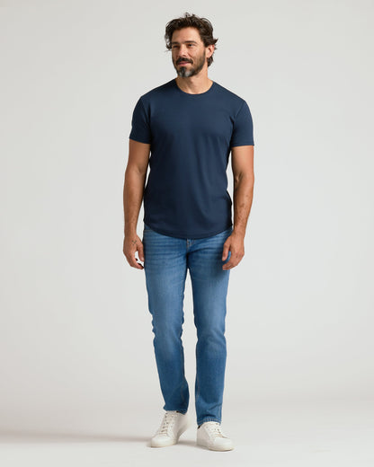Navy Premium Pima Crew Curved Hem