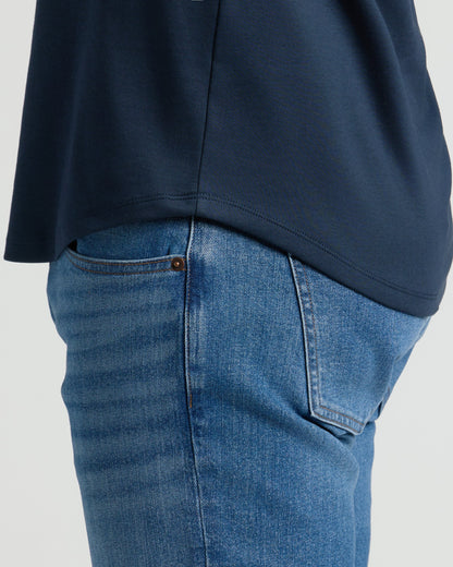Navy Premium Pima Crew Curved Hem