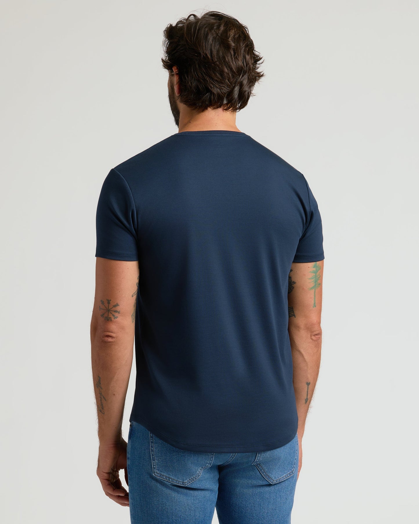 Navy Premium Pima Crew Curved Hem