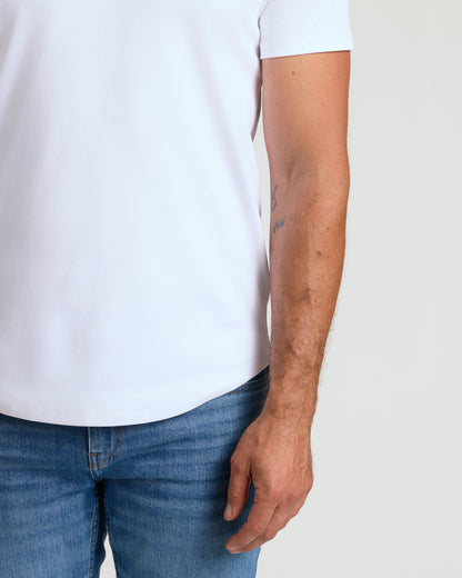 White Premium Pima Crew Curved Hem