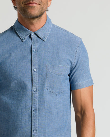 Light Indigo Wash Short Sleeve Stretch Chambray Shirt