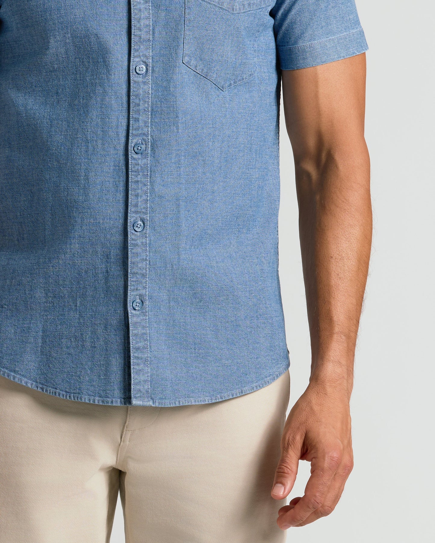 Light Indigo Wash Short Sleeve Stretch Chambray Shirt