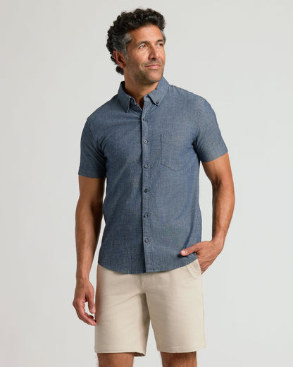 Black Wash & Medium Indigo Wash Short Sleeve Stretch Chambray Shirt 2-Pack