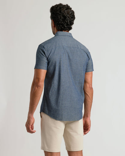 Black Wash & Medium Indigo Wash Short Sleeve Stretch Chambray Shirt 2-Pack