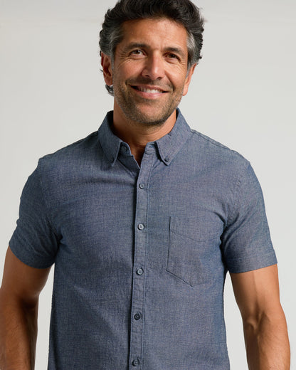 Medium Indigo Wash Short Sleeve Stretch Chambray Shirt