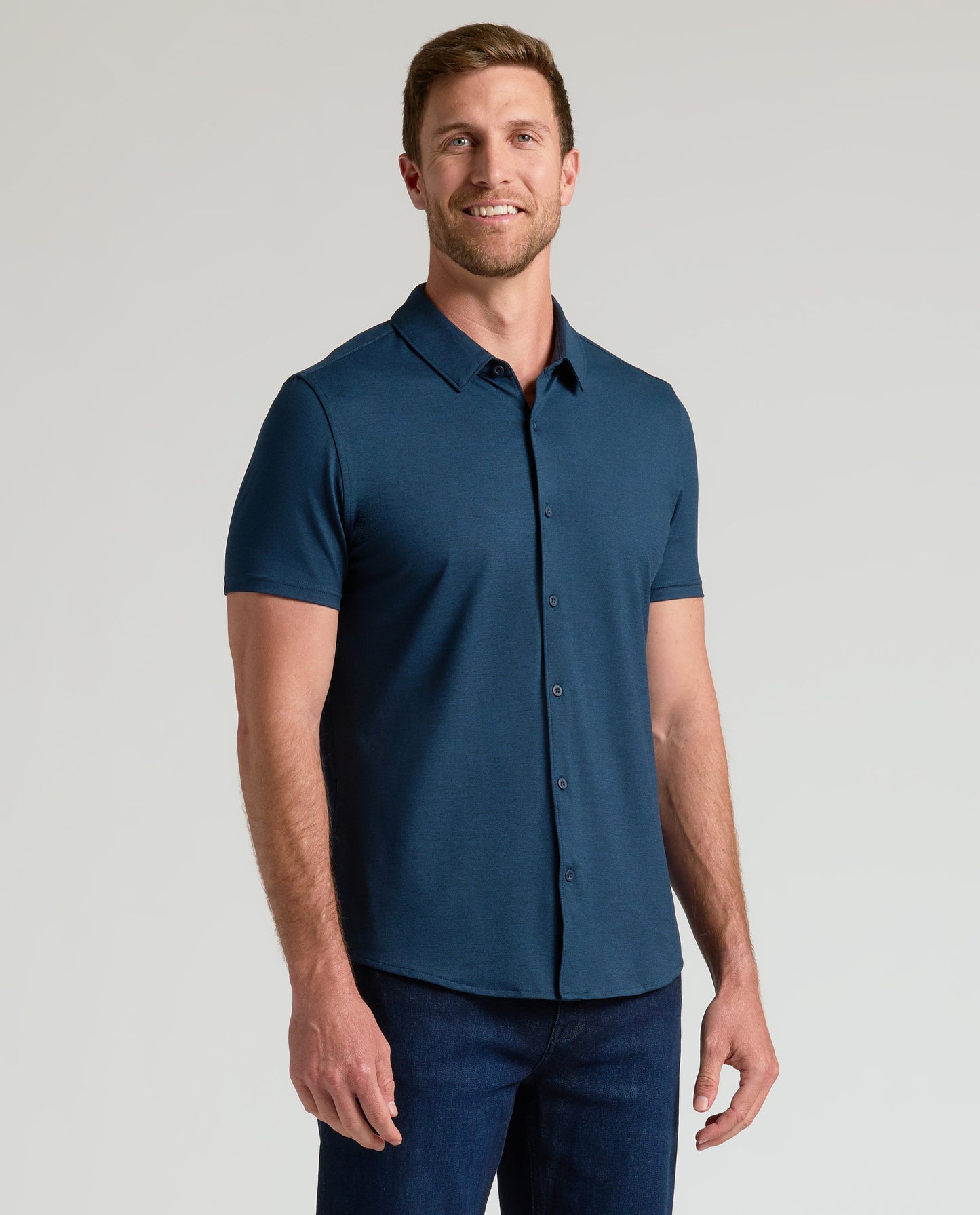 Dark Heather Navy Short Sleeve Comfort Knit Shirt