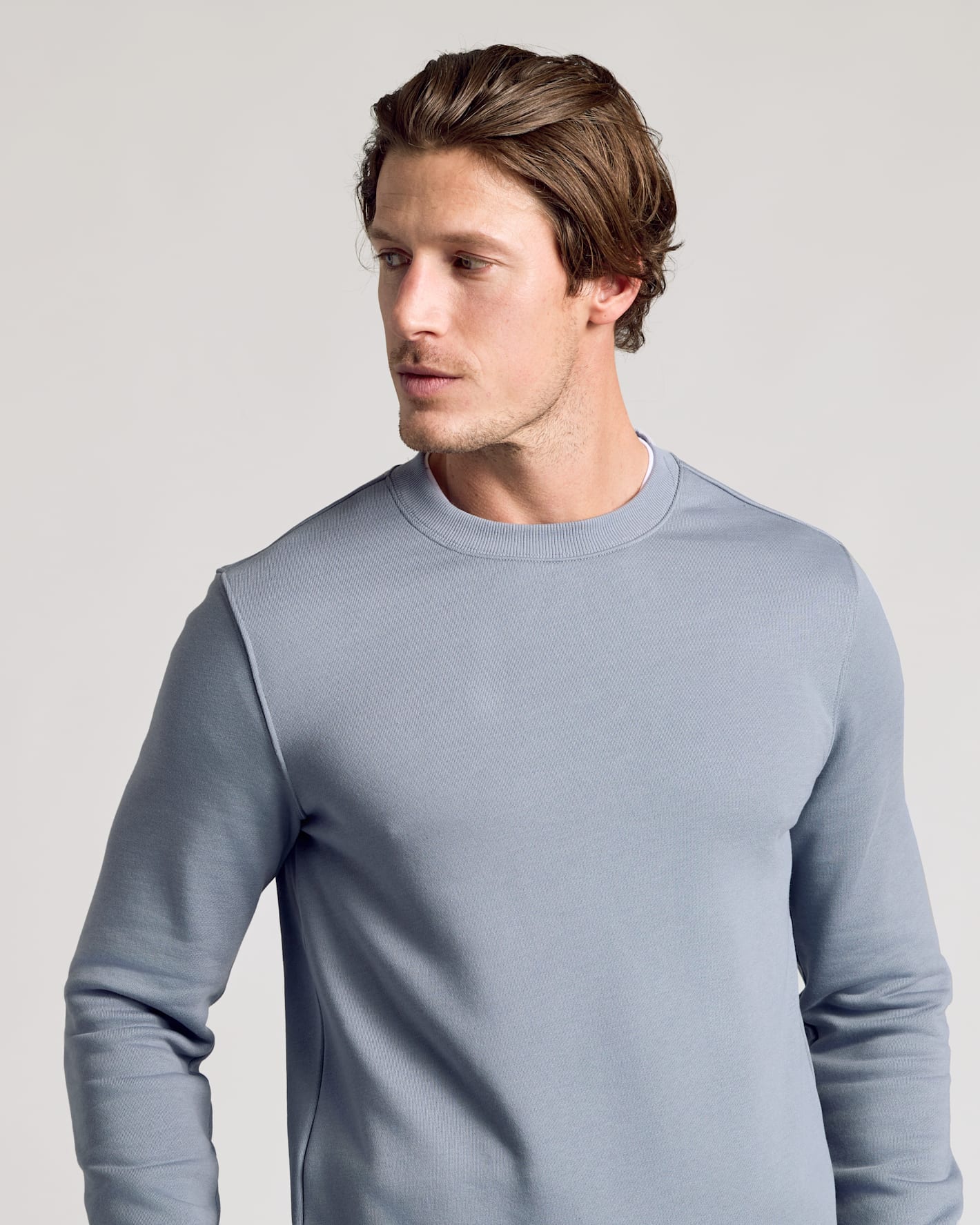 Dusty Blue Fleece French Terry Pullover Crew Neck