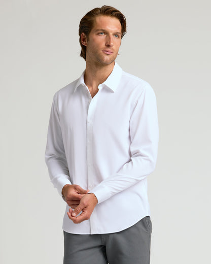 White Performance Long Sleeve Dress Shirt
