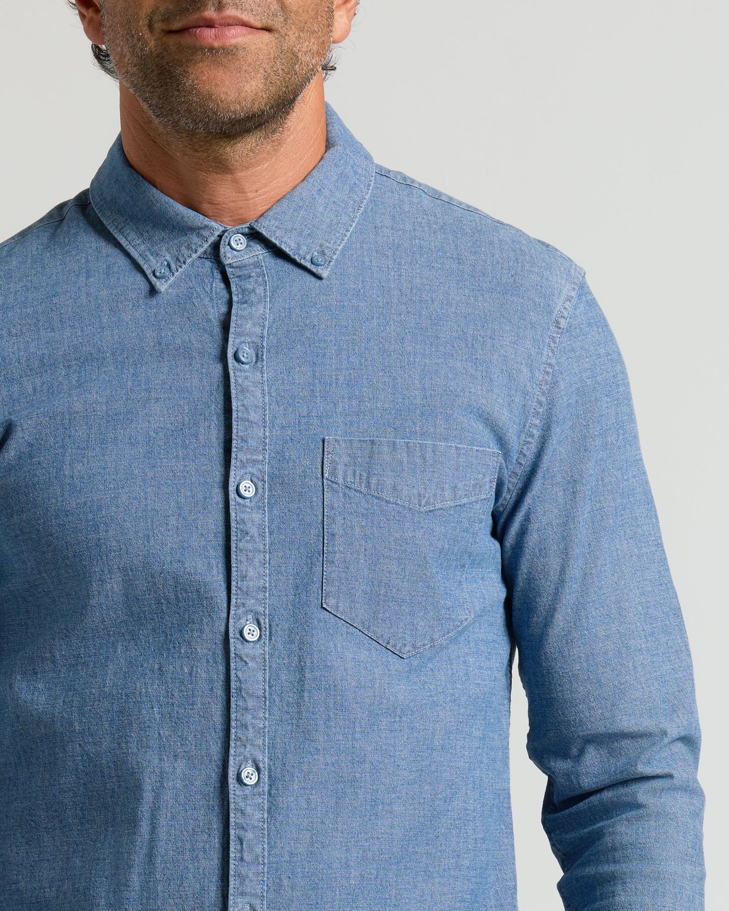 Light Indigo Wash Long Sleeve Chambray Shirt