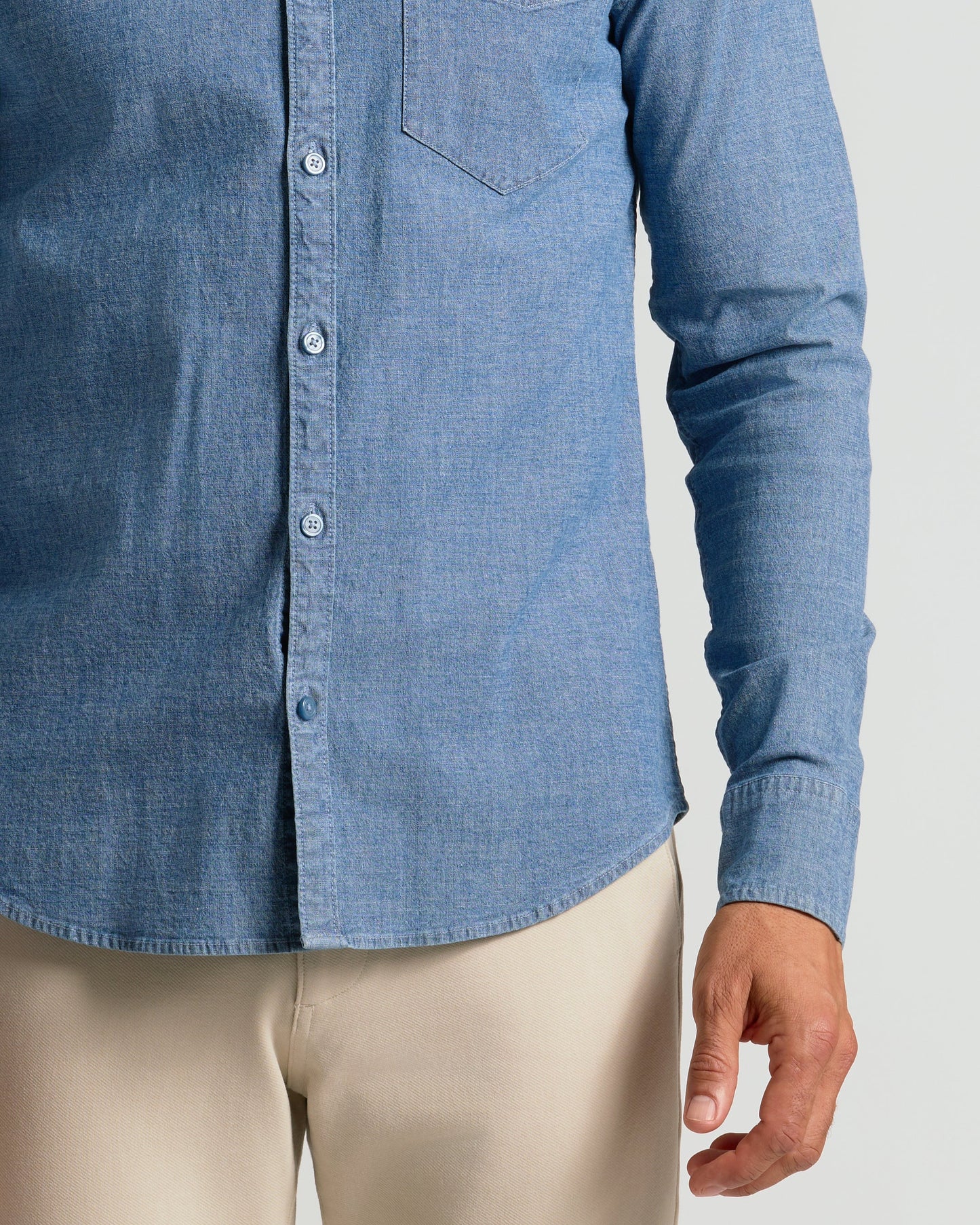 Light Indigo Wash Long Sleeve Chambray Shirt