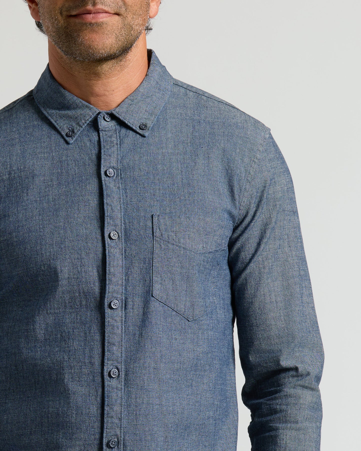 Medium Indigo Wash Long Sleeve Chambray Shirt