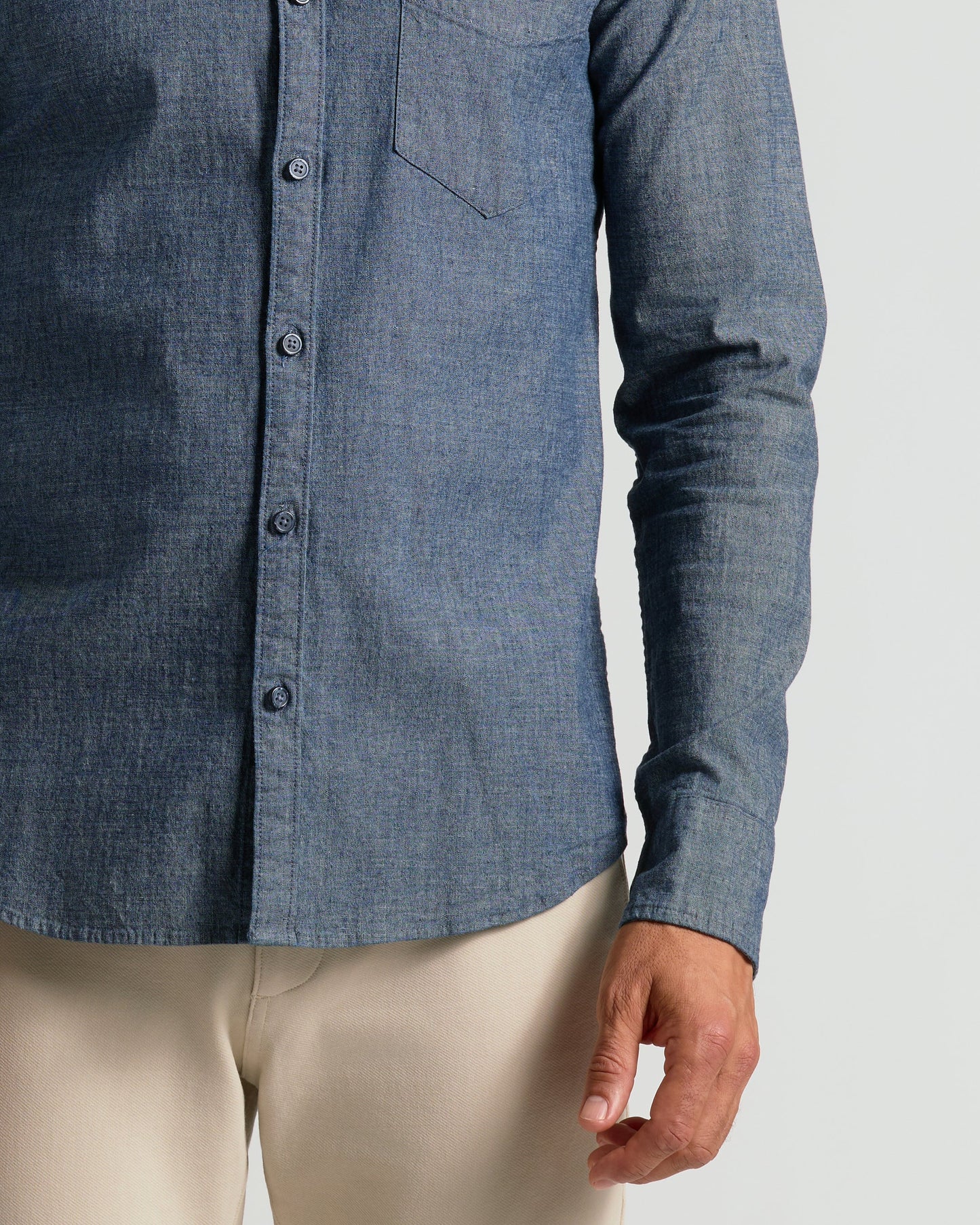 Medium Indigo Wash Long Sleeve Chambray Shirt