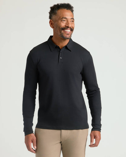 All Black Long Sleeve Premium Pima Polo 3-Pack