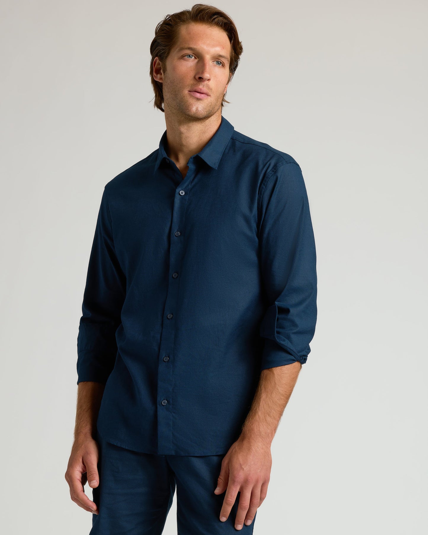 Navy Long Sleeve Linen Shirt