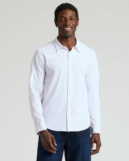 White Stretch Long Sleeve Modern Knit Oxford 2-Pack