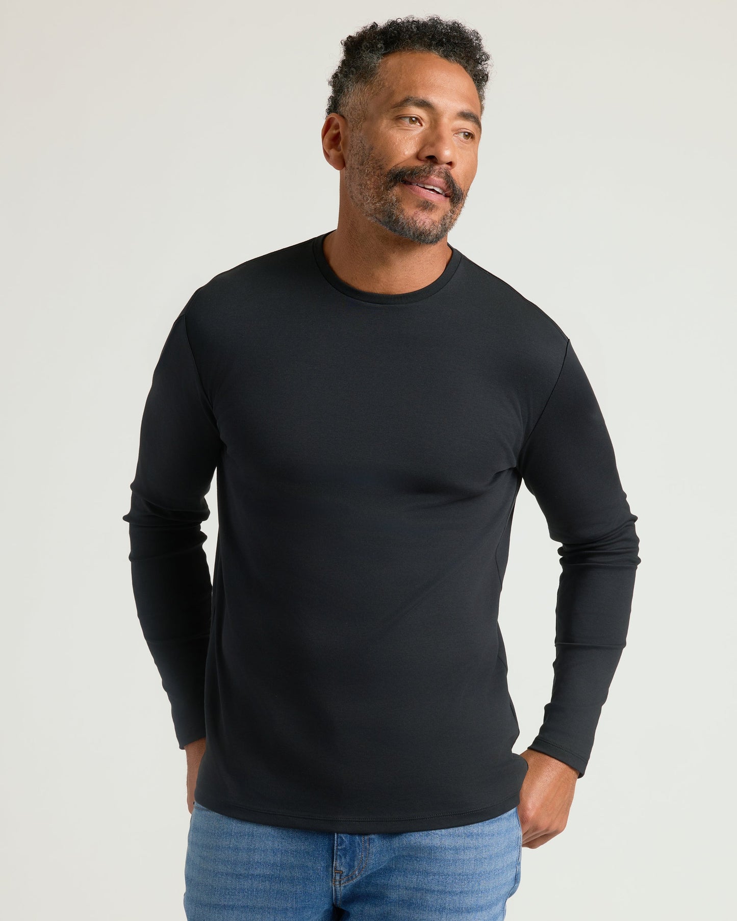 All Black Premium Pima Long Sleeve Crew 4-Pack
