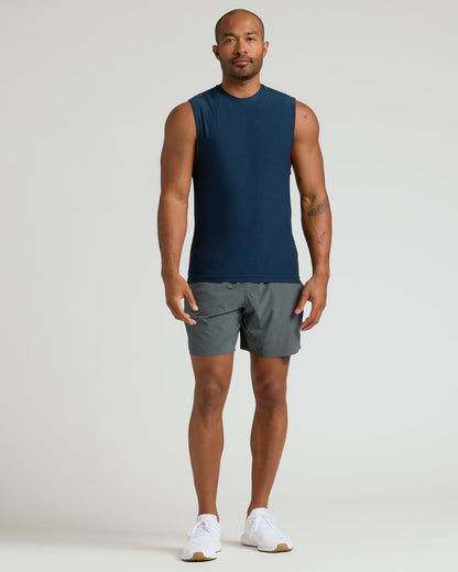 Dark Heather Navy Sleeveless Active Muscle Tee