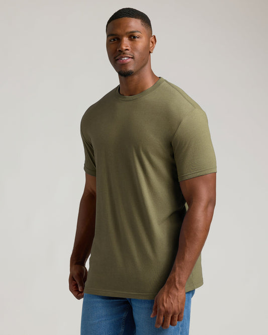Heather Military Green Tall Straight Hem Crew Neck T-Shirt
