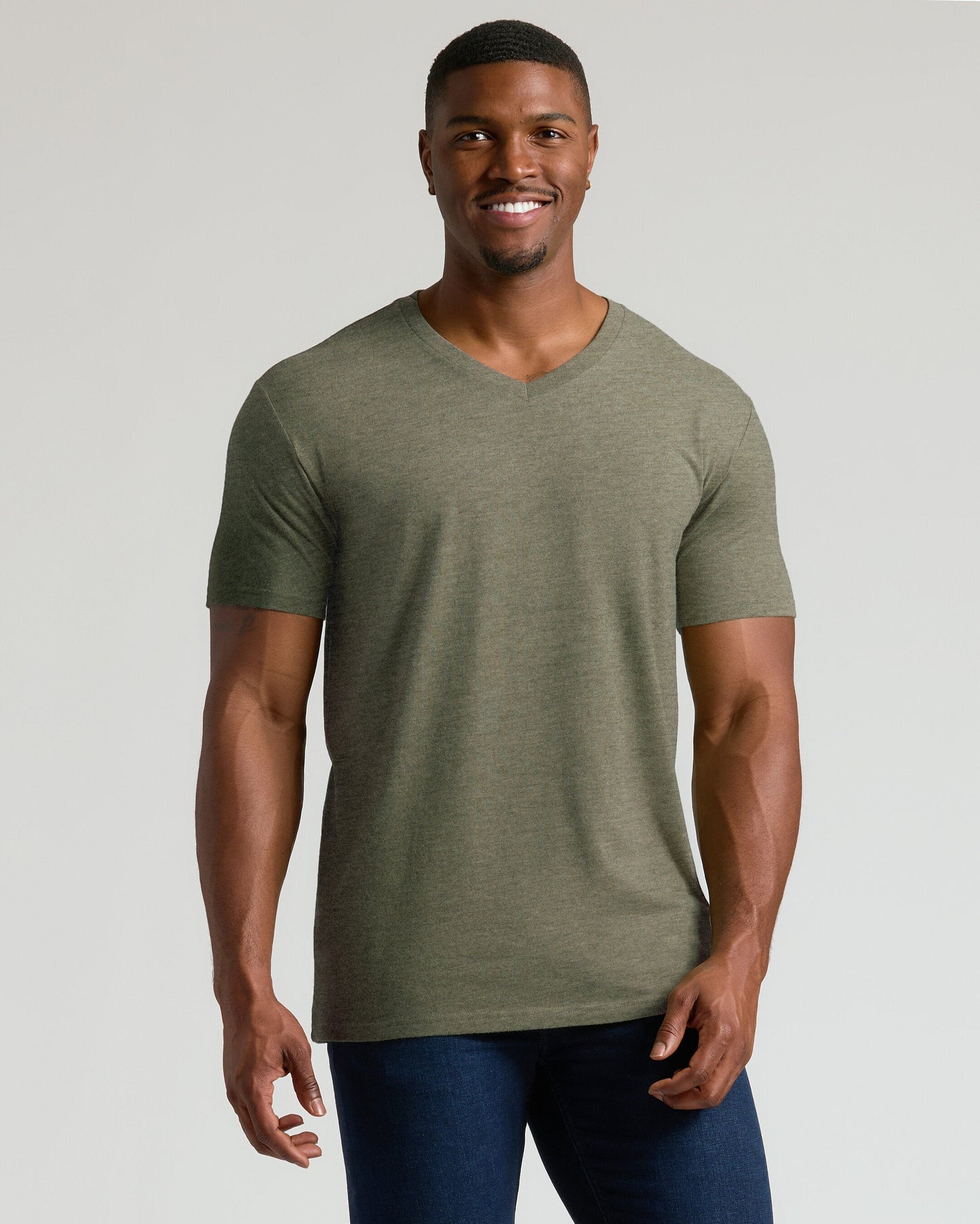 Heather Military Green Tall Short Sleeve Classic V-Neck
