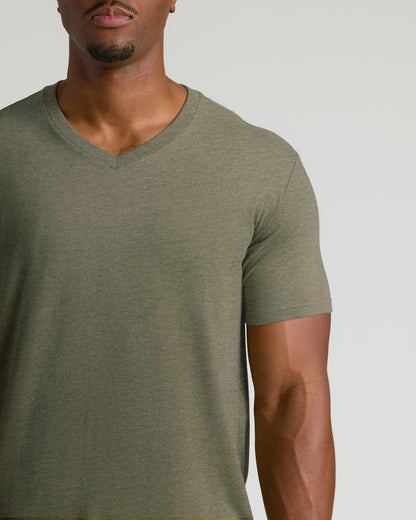 Heather Military Green Tall Short Sleeve Classic V-Neck