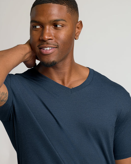 Heather Navy Tall Short Sleeve Classic V-Neck