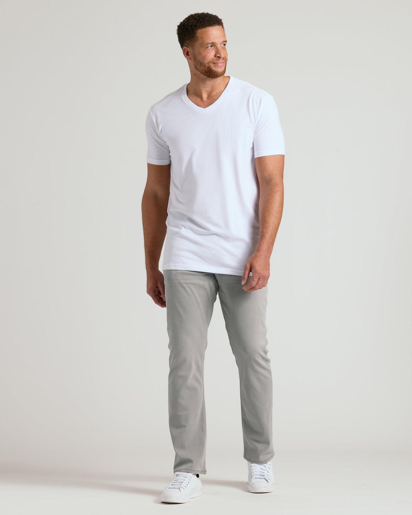 White Tall Short Sleeve Classic V-Neck