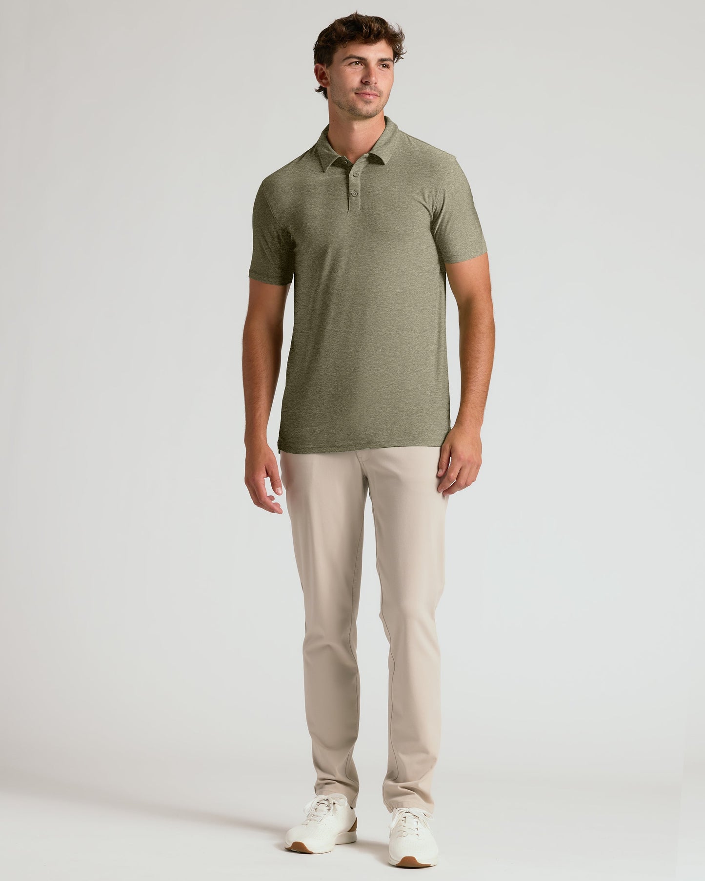 Heather Military Green Short Sleeve Tall Active Polo