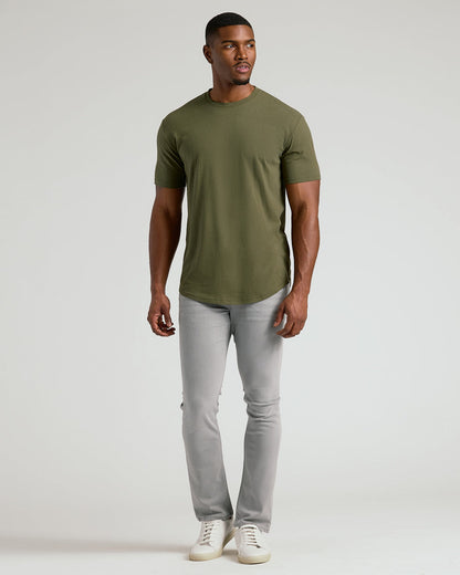 Military Green Short Sleeve Tall Curved Hem Crew