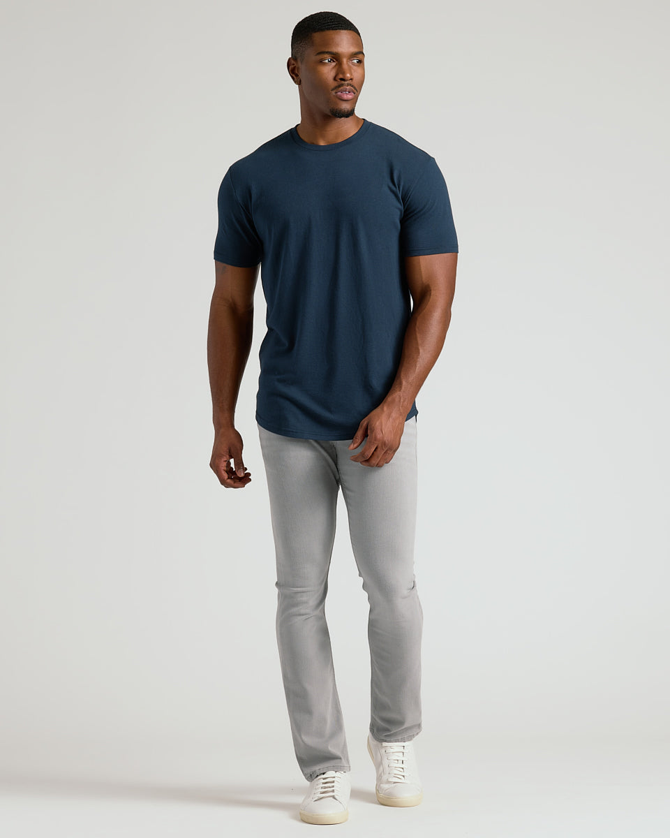 Navy Short Sleeve Tall Curved Hem Crew