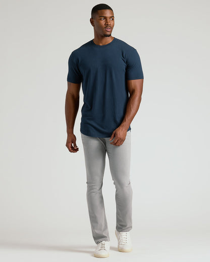 Navy Short Sleeve Tall Curved Hem Crew