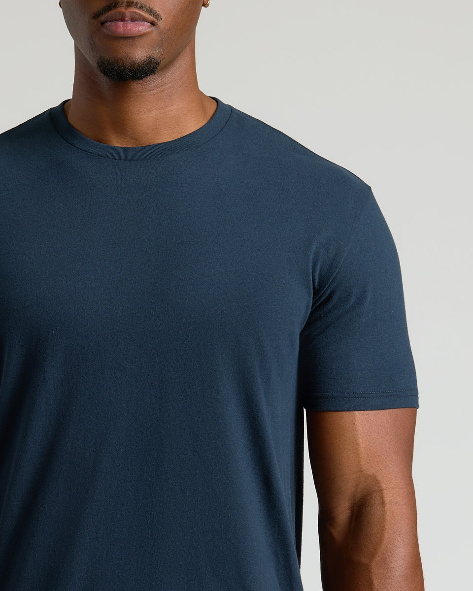 Navy Short Sleeve Tall Curved Hem Crew