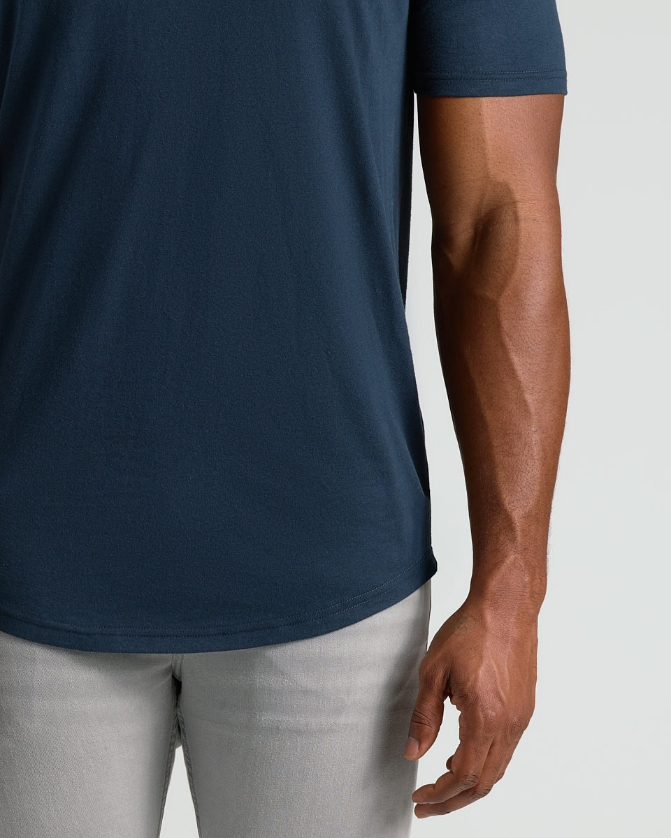 Navy Short Sleeve Tall Curved Hem Crew