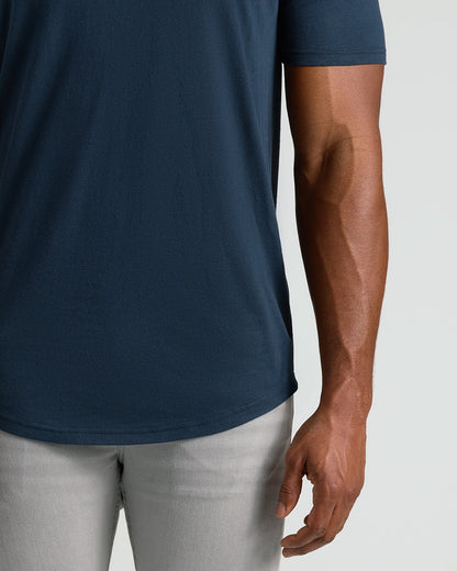 Navy Short Sleeve Tall Curved Hem Crew