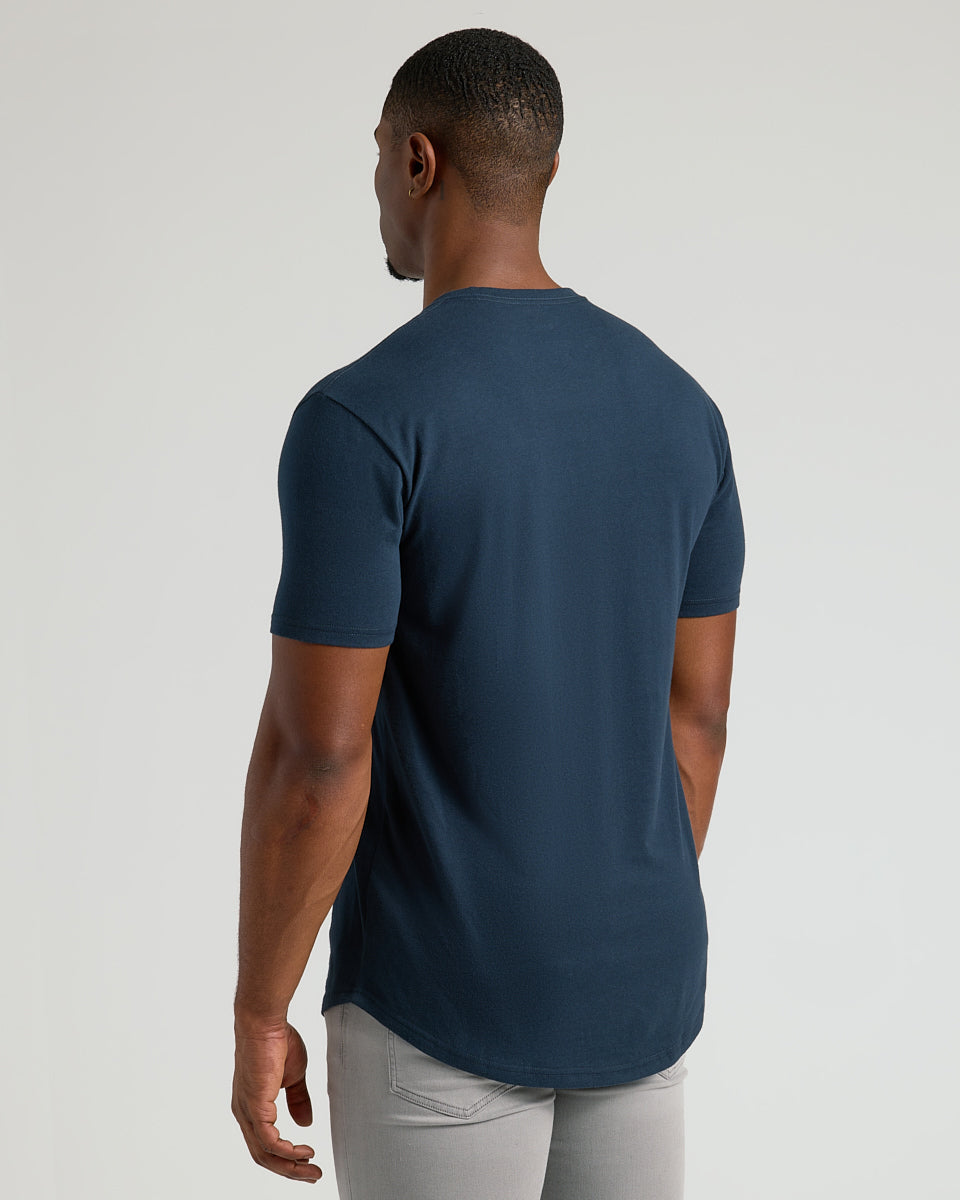 Navy Short Sleeve Tall Curved Hem Crew