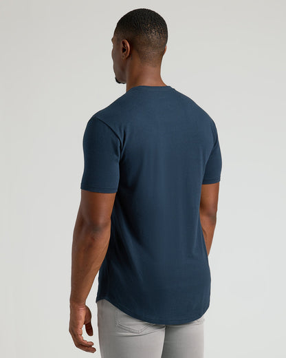 Navy Short Sleeve Tall Curved Hem Crew