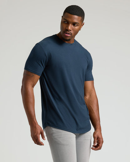 Navy Short Sleeve Tall Curved Hem Crew
