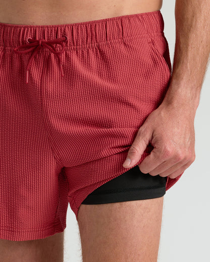 5" Cardinal Seersucker Swim Trunks