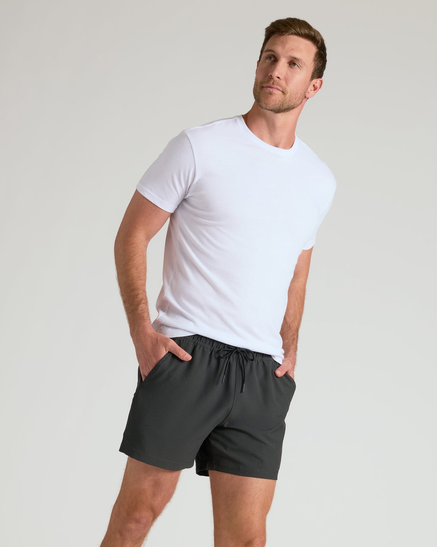 5" Smoke Seersucker Swim Trunks