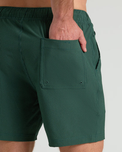 7" Marine Spruce Seersucker Swim Trunks