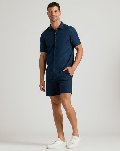 7" Navy Linen Shorts