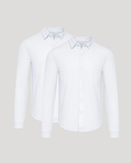 White Stretch Long Sleeve Modern Knit Oxford 2-Pack