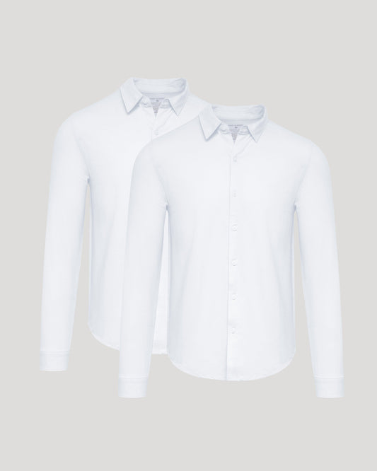 White Stretch Long Sleeve Modern Knit Oxford 2-Pack