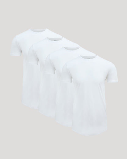 White Tall Premium Pima Crew Curved Hem 4-Pack
