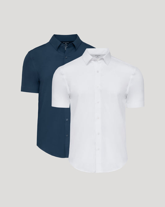 White & Navy Short Sleeve Performance Dress Shirt 2-Pack