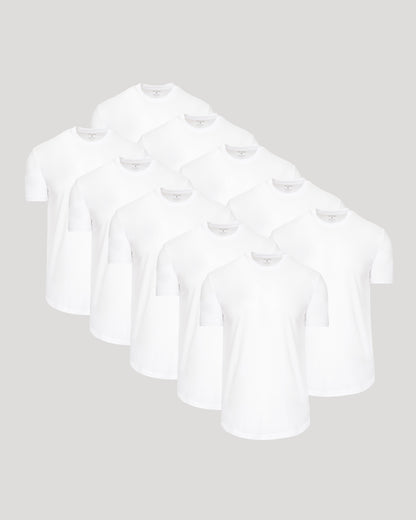 All White Curved Hem Classic Crew Neck 10-Pack
