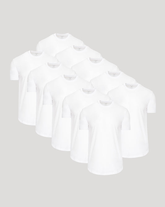 All White Curved Hem Classic Crew Neck 10-Pack